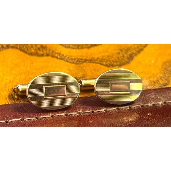 VTG Krementz Gold Tone Cufflinks with Etching and a Place for Monongram - Picture 1 of 3